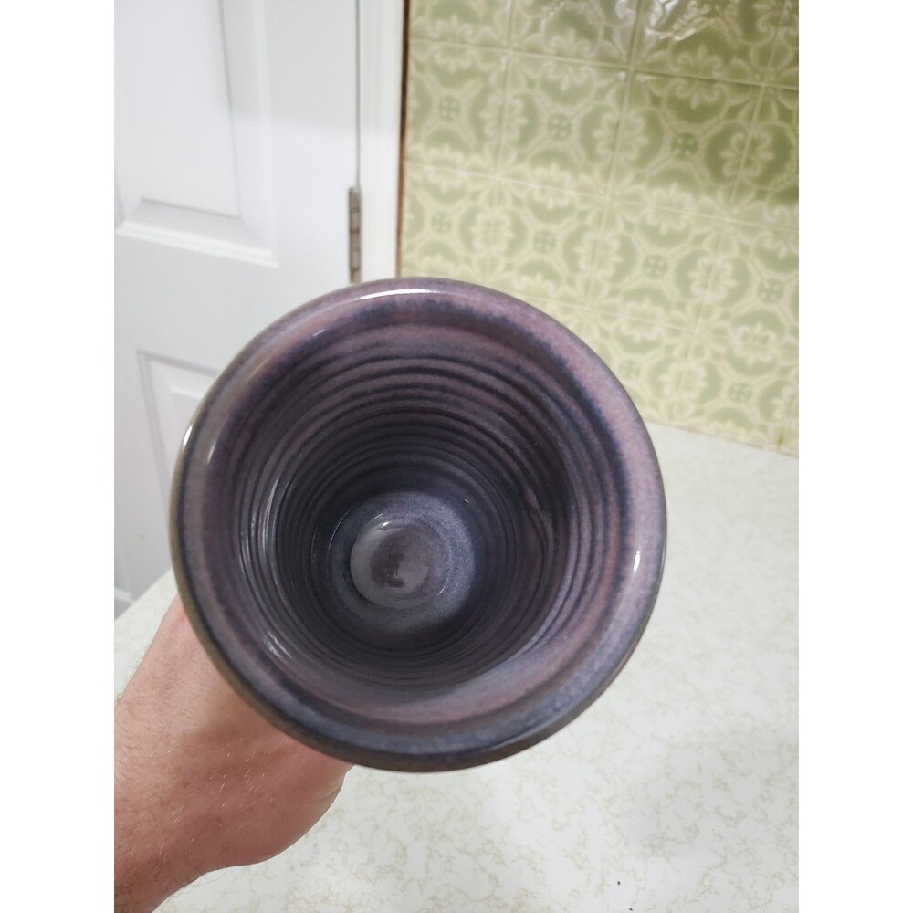Handmade Stoneware Goblet Chalice Art Pottery Purple Drip Glaze 9" - Picture 4 of 9